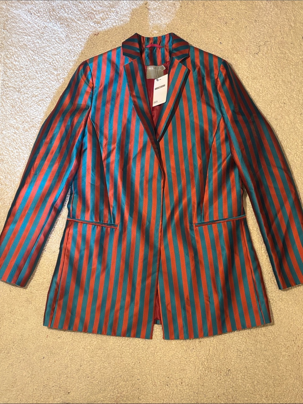 ASOS NWT Striped pink/orange teal Slimfit Blazer Jacket size 12